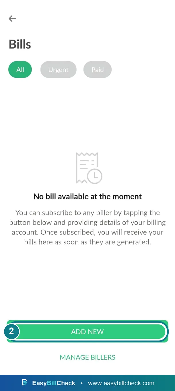 NayaPay bills screen with the Add New button highlighted